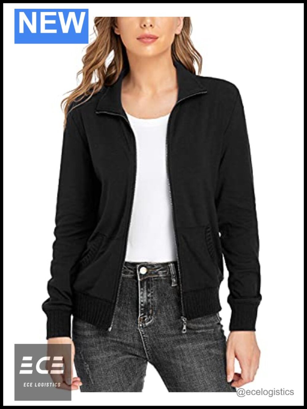 Women's Stand Collar Zip Up Long Sleeve Jacket with Pockets Running Sweatshirt